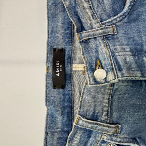 Amiri Varsity Logo Patched Jeans 'Clay Indigo' | US M (30")