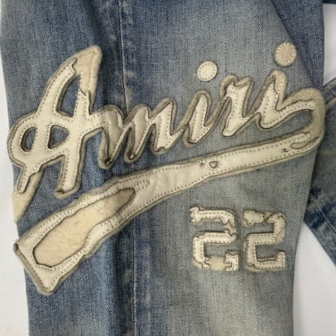 Amiri Varsity Logo Patched Jeans 'Clay Indigo' | US M (30")