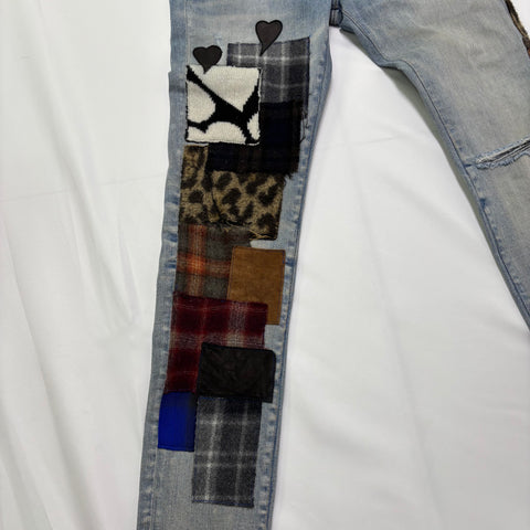 Amiri Distressed Art Patchwork Jeans 'Clay Blue' | US M (30")