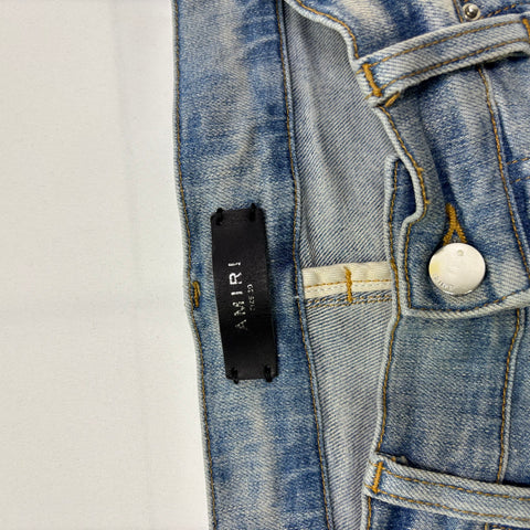 Amiri Distressed Art Patchwork Jeans 'Clay Blue' | US M (30")