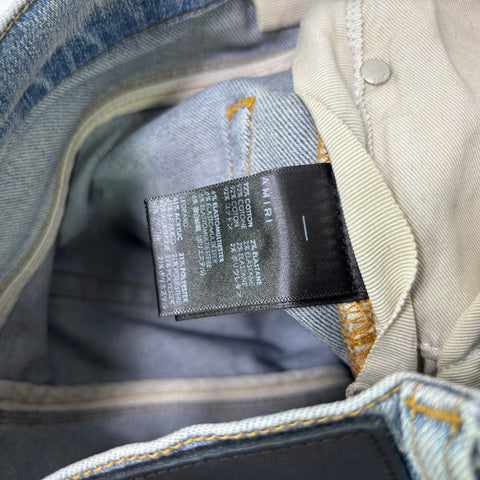 Amiri Distressed Art Patchwork Jeans 'Clay Blue' | US M (30")