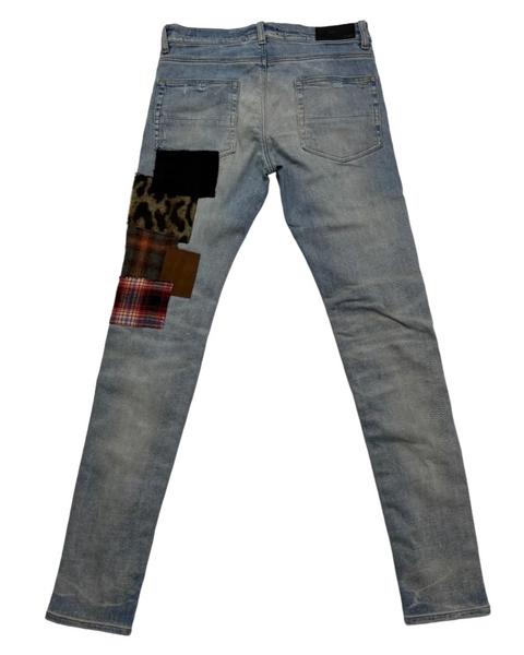 Amiri Distressed Art Patchwork Jeans 'Clay Blue' | US M (30")