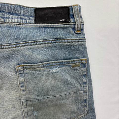 Amiri Distressed Art Patchwork Jeans 'Clay Blue' | US M (30")