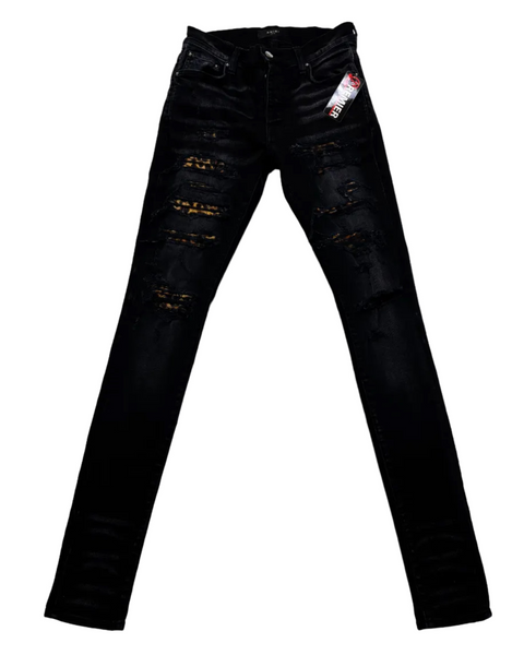 Amiri Thrasher with Leopard Print Patched Jeans 'Black' | US M (28")