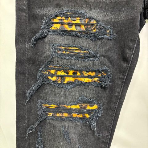 Amiri Thrasher with Leopard Print Patched Jeans 'Black' | US M (28")