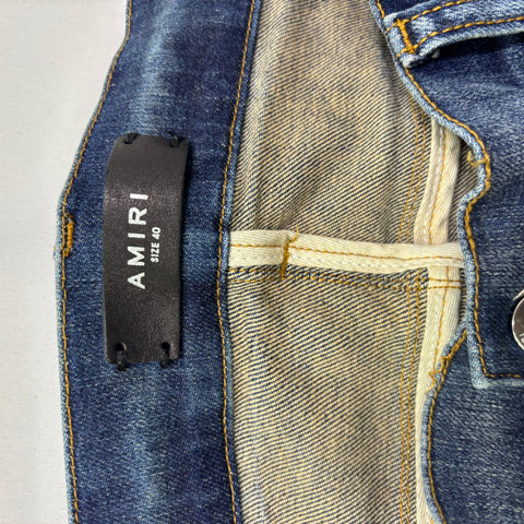 Amiri MX1 Destroy with Black Leather Patched Knee 'Dark Indigo' | US M (40")