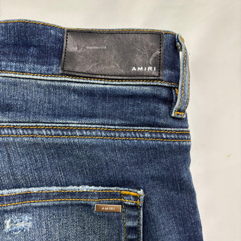 Amiri MX1 Destroy with Black Leather Patched Knee 'Dark Indigo' | US M (40")