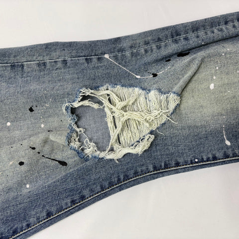 Purple Brand Destroy Paint Drop Jeans 'Mid Indigo' | US M (38")