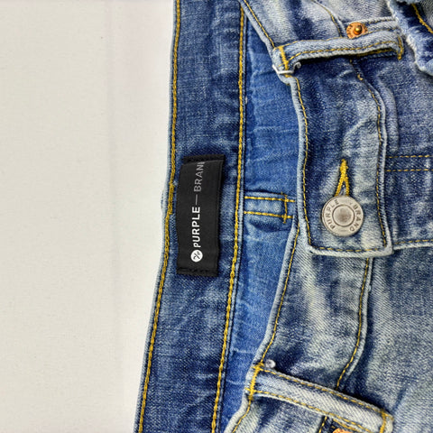 Purple Brand Destroy Paint Drop Jeans 'Mid Indigo' | US M (38")