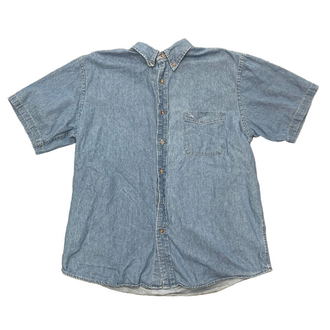 Vintage Harriton 100% Cotton Denim Button-Down Collar Short Sleeve Top | XL
