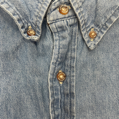 Vintage Harriton 100% Cotton Denim Button-Down Collar Short Sleeve Top | XL