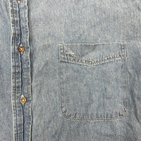 Vintage Harriton 100% Cotton Denim Button-Down Collar Short Sleeve Top | XL