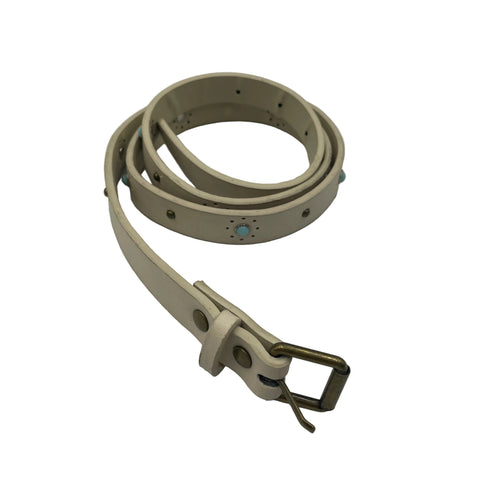 Vintage Beaded Bohemian Aztec Belt 'Cream Aquamarine' | US Women's 25"