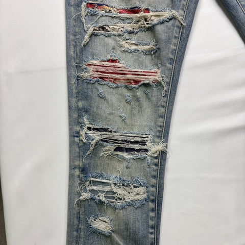 Amiri Multicolor Bandana Patch Distressed Jeans 'Light Indigo' | US M (28")