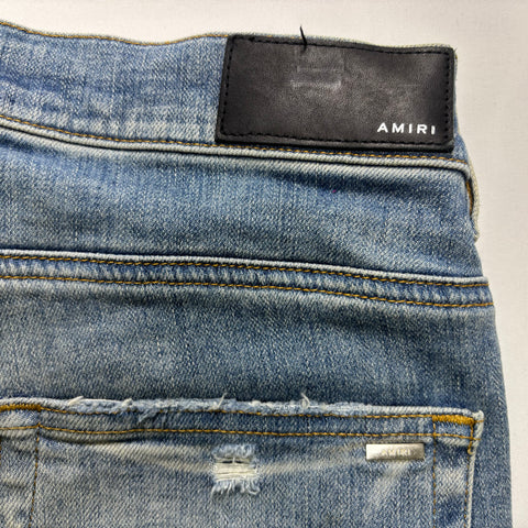 Amiri Camo Bones Patched Jeans 'Light Indigo' | US M (33")