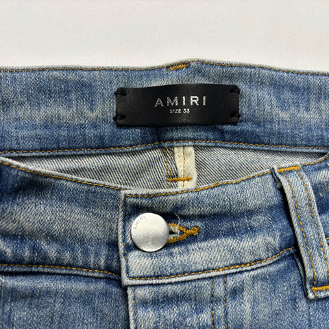 Amiri Camo Bones Patched Jeans 'Light Indigo' | US M (33")