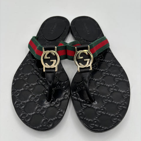 Gucci Web Thong Sandal 'Black Leather (Women)' | EU 37 / US 7