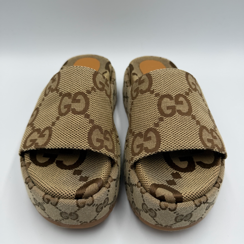 Gucci Angelina Platform 55mm Sandal 'Camel Canvas' | EU 38 / US W 8