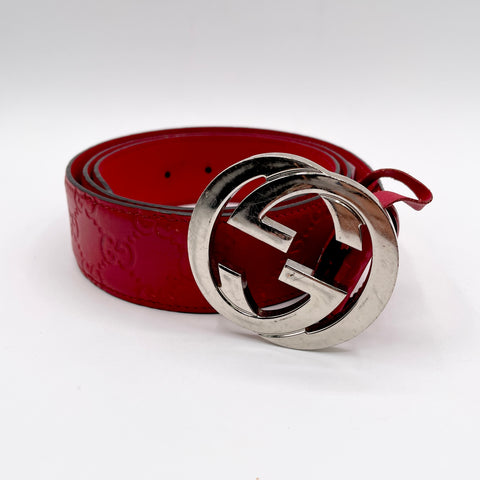 Gucci Guccissima Interlocking GG Belt 'Red' | US M 95/38"