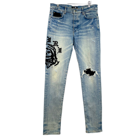 Amiri X Wes Lang Reaper Logo Jeans 'Dirty Indigo' | US M 33"