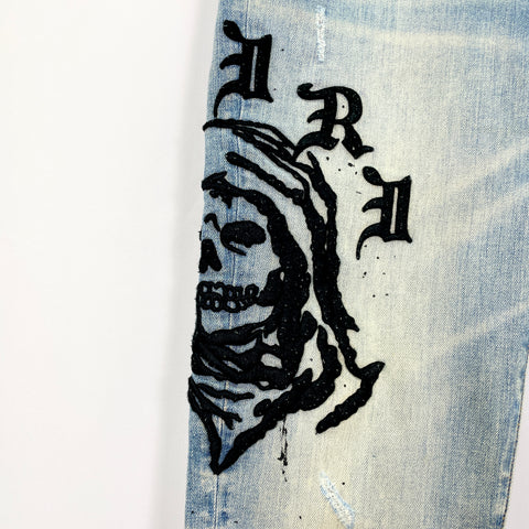 Amiri X Wes Lang Reaper Logo Jeans 'Dirty Indigo' | US M 33"