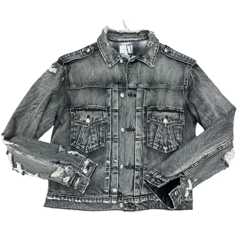 Rhude Denim Distressed Flannel Lambo Trucker Jacket 'Grey' | US M SM
