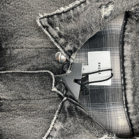 Rhude Denim Distressed Flannel Lambo Trucker Jacket 'Grey' | US M SM