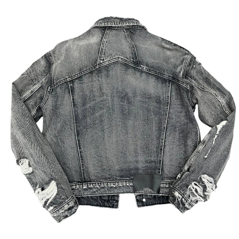 Rhude Denim Distressed Flannel Lambo Trucker Jacket 'Grey' | US M SM