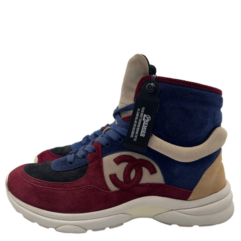 Chanel CC Logo Suede High Women's 'Burgundy Blue Multi' | EU 39.5 / US W 9.5