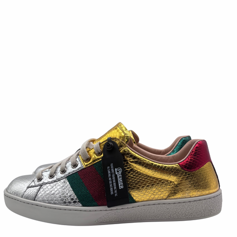 Gucci Ace Metallic Snakeskin Low 'Gold Silver' | US M 8