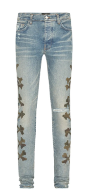 Amiri Camo Bones Patched Jeans 'Light Indigo' | US M (32")